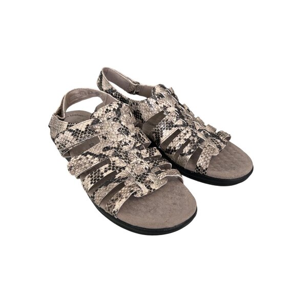 Clarks Collection Alexis Blossom Leather Sandal Women 8 Beige Animal Print Comfy - Picture 1 of 8